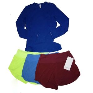 Lululemon Bundle, 3 Speed Up Collection shorts and Rulu Run LS top sz 4 NWT